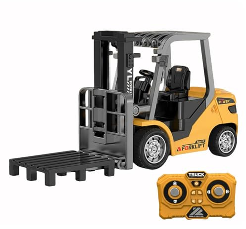 Mini trattore con telecomando 1/64 proporzioni reali, modello di camion sollevatore in lega 2 in 1 trasformabile con forche e gancio, veicolo da ingegneria con luci e suoni, giocattolo da