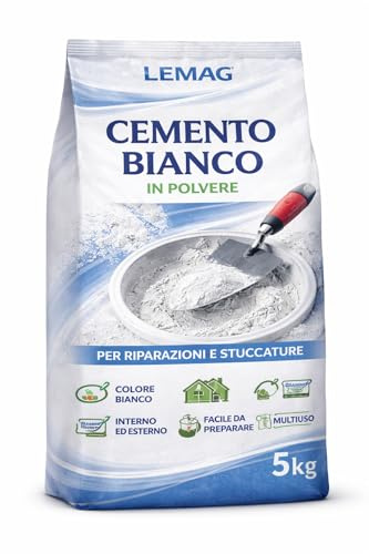 Cemento Bianco in Polvere 1 Kg – Per Riparazioni e Stuccature – Uso Interno ed Esterno – Colore Bianco – Lemag srl