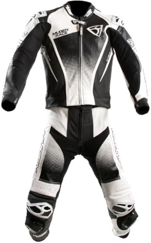 MUGENRACE Sidegun Combinaison en cuir de moto deux pièces perforée, noir/blanc, 54