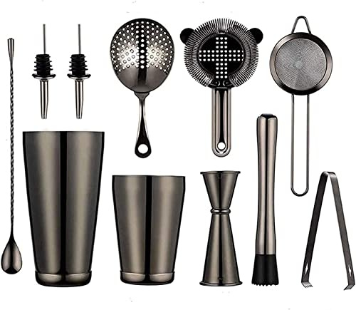 Set Shaker per Cocktail - Kit Barista da 11 Pezzi - Set Shaker per Cocktail in Acciaio Inossidabile, Strumenti da Bar Premium, Shaker per Martini, pestello, Jigger, Cucchiaio per miscelare, filtri,