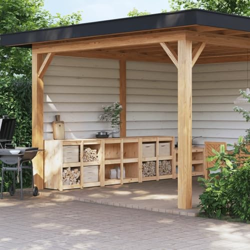 Fecpoo MEPPEL - Armadi da cucina per esterni, 3 pezzi, in legno di pino massiccio, 106 x 55 x 92 cm, cucina modulare per esterni