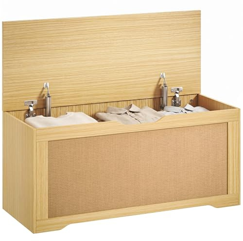 HOMCOM Baúl de Almacenaje 136L Banco de Almacenaje 100x40x45 cm Roble