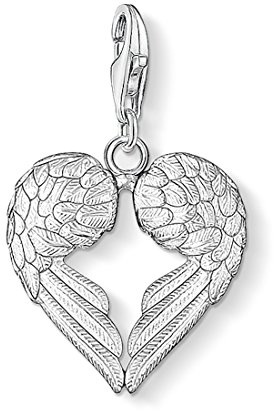 Thomas Sabo Charm Club Colgante charm para mujer con alas formando un corazón, plata de ley 925, 0613-001-12, Silver Wings Charm