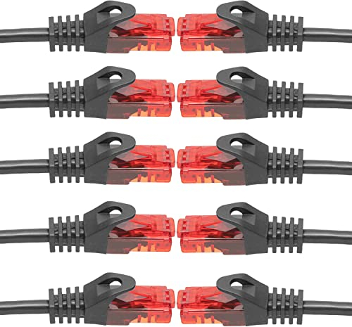 BIGtec 10 Stück – 5m LAN Kabel Netzwerkkabel Patchkabel Ethernet 2 x RJ45 Stecker High Speed schwarz kompatibel zu Cat.5 Cat.6 Cat.7 Cat.8 Switch Router Modem Patchpanel Access Point Patchfeld