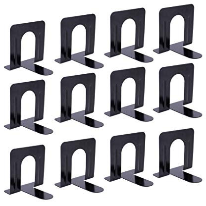 Fasmov 6 Pairs Heavy Duty Bookends Metal Bookends Books Holder for Shelves Office Home School, Black