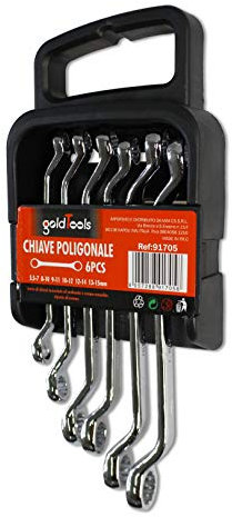 Vetrineinrete® Chiavi poligonali a doppia testa curva 6 pezzi chiave lunga con anello a stella curvata a gomito in cromo vanadio 91705 D29