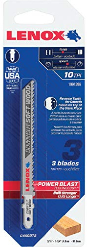 LENOX Tools 1991386 T-Shank Down Cutting Wood Jig Saw Blade, 4 x 5/16 10 TPI, 3 Pack