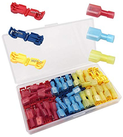 Senven 60Pcs (30 paires) Terminal de ligne t-Tap avancé, connecteur câble connecteur rapide auto-exfoliant et kit connecteur terminal mâle entièrement isolé - Rouge 20pcs, Bleu 20pcs, Jaune 20pcs