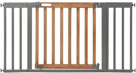 Summer Infant West End Extra Wide Safety Pet and Baby Gate, 36-60 Wide, 30 Tall, Pressure or Hardware Mounted, Install Wall to Wall in Doorway, Auto Close Walk-Thru Door - Oak Wood and Metal