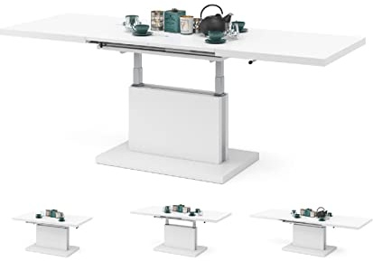 All4All Couchtisch Asti - Kaffeetisch - Wohnzimmertisch – Höhenverstellbar - mit Einlegeplatten - Ausziehbar - Sofatisch - 120x70cm - 05 - Weiß