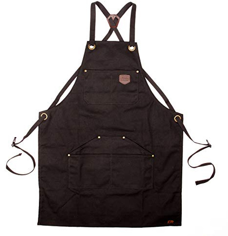 Alaskan MAKER Grembiule uomo e donna in tela rivestita n. 515 per fai da te, cucina, giardinaggio e barbecue, con cinghie incrociate, taglia universale (nero)