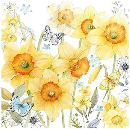 Oster-Servietten Narzissen/Osterglocken gelb mit Schmetterlingen Ostereko Ostern Tisch-Dekoration Servietten Frühlings-Dekoration Frühling (60, Narzissen)