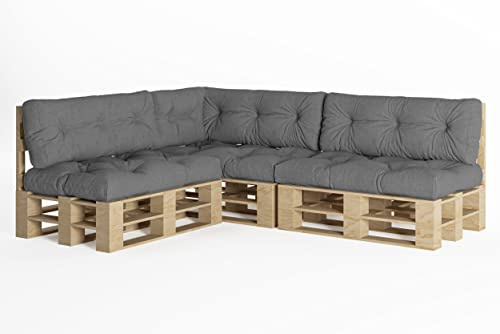chilly pilley® Palettenauflage UV Wasserabweisend Leinenoptik Schaumflocken Palettenkissen auf Palettensofa Palettenpolster auf Palettenmöbel Rückenlehne Sitzkissen (7er Set Grau)