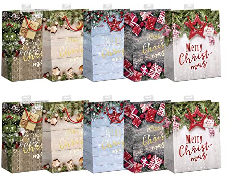 Geschenktüten Weihnachten DIN A5 | Stabiler Boden, Randverstärkung & Karte | 18x23x10cm | FSC®-zertifiziertes Papier (150 g/m²) | Geschenktaschen Weihnachten, Weihnachtstüten | 10 Stück