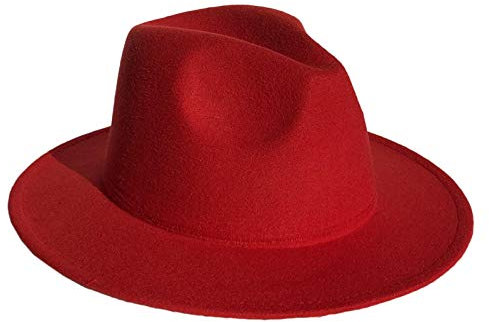 JK Home Fedora Herren Damen Vogue Hut Breite Krempe, Jazz Kostüm Party Zeremonie Hochzeit Rot