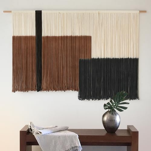 Flber Makramé vägg hängande stor dipp färg gobeläng fiber väggkonst boho sovrum inredning 145 cm B x 80 cm L | Boho vägghängning, stor väggdekor, vävd fiberkonst, brun dippfärgad design, handgjord textilkonstverk, för sovrum vardagsrum