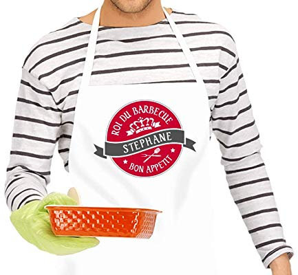 CADEAUX.COM Personalisierbare weisse Kochschürze - Schürze selbst gestalten mit Namen und Text - Grillkönig - Größenregulierung, robust, maschinenwaschbar - 70 cm Größe x 80 cm Höhe - Geschenkidee