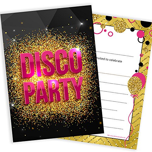 Olivia Samuel Lot de 20 cartons d'invitation à la fête disco de la part de filles roses et dorées – Prêtes à écrire avec enveloppes