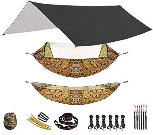 AllForYou Outdoor Hängematte für Reise Camping Wandern Garten Hängematte 2 Person Tragbare Hängematte Schlaf Swing mit Moskitonetz Rain Fly Tarp