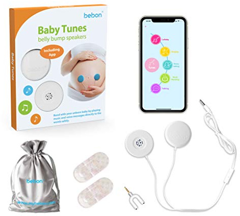 Baby-Bump hörlurar – spelar och delar musik, ljud och röster till kvinnan – Premium Baby Bump högtalarsystem – inklusive bebon Tunes APP (iOS och Android) (_vit)