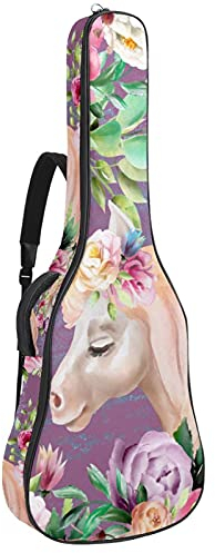 Gitarrentasche kinder Einhorn lila Blumen Gitarrentasche 40 41 Zoll Gigbag Rucksack Wasserdichte Oxford Gitarre Tasche Gepolsterter Weicher Gitarrenkoffer 109x43x12cm