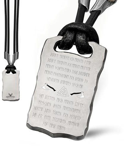 Element of Gods Titan-Anhänger mit Valknut Wotansknoten & Wikingergebet – Halskette aus schwarzem Lederband und robustem Titan – Nordischer Runen-Schmuck & Odin Talisman für Herren & Damen