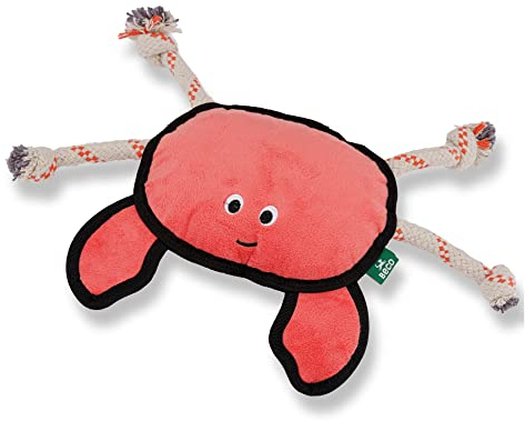 Beco Orange Crab Großes Hundespielzeug, Kau-, Apportier-, Zieh- und Quietschspielzeug, Doppelmaterialien für lang anhaltendes Spielen, doppelt genäht für Haltbarkeit, hergestellt aus recycelten