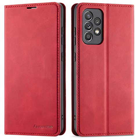 EYZUTAK Hülle für Samsung Galaxy A53 5G Case, Magnetverschluss Premium PU Leder Flip Case mit Kartenfächern Brieftasche Standfuntion stoßfeste Silikonhülle Retro Ledertasche-Rot