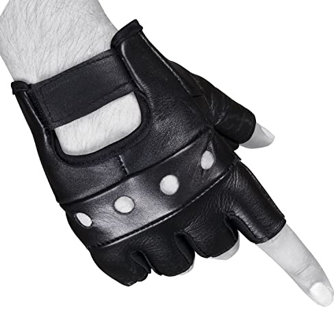 SHADOW DANCE UK Men's Classic Retro Driving Gloves 100% Genuine Leather - Fingerless, for Driving, Motorcycle, Riding, and Cycling, Mens Gloves (XL, Fingerless Plain Black Gloves)