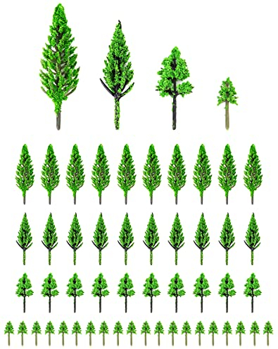 QWORK® 50 Piezas árboles Modelo en Miniatura, árboles Modelo de simulación, plástico, para Modelo de Mesa de Arena, decoración de Escena, 4 tamaños