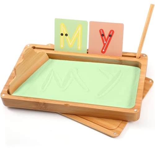 AtMini Montessori sandtablet Frühes Training Buchstaben und Zeichens pielzeug Holz Montessori Sandtisch Lerns pielzeug für Frühe motorische Entwicklung bei Kindern (grün)