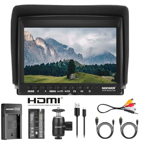 NEEWER Verbesserter F100 7 Kamera Feldmonitor HD Video Assistent Schlank IPS 1280 x 800 HDMI Eingang 1080p mit 2600mAh Akku und USB Ladegerät für DSLR Kameras, Handstabilisator, Film Video Rig