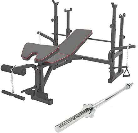 Banco multifunción para gimnasio con barra de 180 cm, banco de pesas ajustable, estación de fitness con barra recta