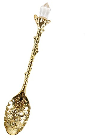Soulnioi Vintage Carved Crystal Spoons Retro Decorative Coffee Stirring Spoons Dessert Spoons Ice Cream Spoon with White Crystal Head for Cafe Office Tableware -Gold