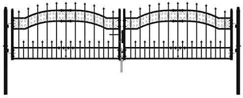 vidaXL Puerta de Valla Cancela de Cerca Jardín Patio Granja Entrada Exterior al Aire Libre Punta Lanza Acero Recubierto Negro 305x120cm