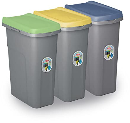 Home Centre Set of 3 Lift Top 25L Slim Waste Bins, Plastic, Made in Italy