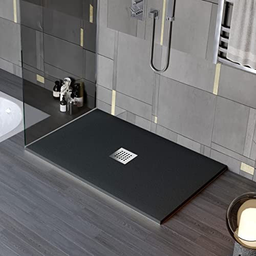 Luminosa ArredoBagno Duschtasse aus Harz 100 x 140 cm, Modell Florence – Anti-Rutsch-Stein-Optik mit Gelcoat, hergestellt in Italien, inklusive Abfluss, Farbe Schwarz
