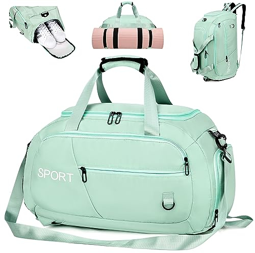 LEcylankEr Sporttasche Groß mit Rucksack Funktion, 40L Wasserdicht Reisetasche mit Schuhfach Nassfach für Herren Damen, Multifunktional Sporttaschen Gym Bag Schwimmtasche Trainingstasche (grün)