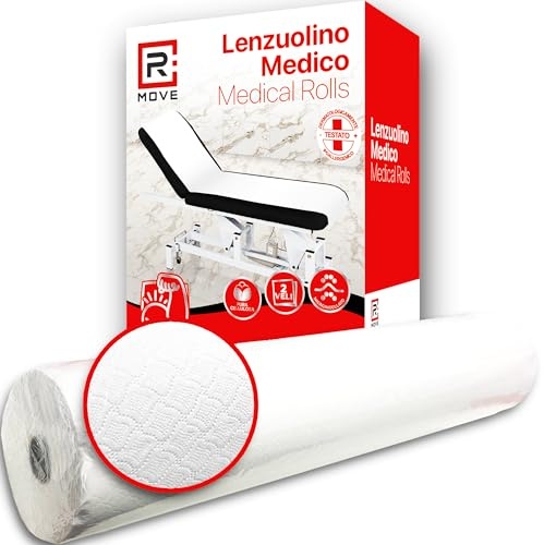 R MOVE 6 Rotoli carta LETTINO massaggio 60 metri, lenzuolino medico per lettino 60cm altezza, 2 veli pura cellulosa, lenzuolini per estetista, rotoli medici, rotolo lettino estetista (6)