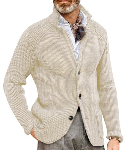 Oanviso Cardigan da Uomo Maglione Invernali Maglioni con Pulsante Maglia a Maniche Lunghe Scollo a V Giacca a Maglia Casual Cappotto Caldo Comodo A Beige L
