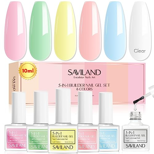 Saviland 5-in-1 BuilderNagel gel Set – 6 Farben, klares rosa Gelee, durchscheinende Builder-Gele für Nägel, Builder-Gele in einer Flasche, Nagelstärker-Gel-Overlay für Nagelverlängerung