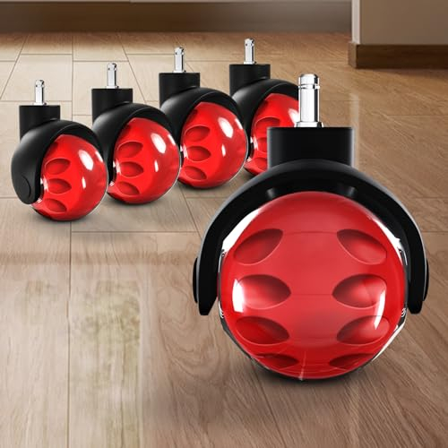 Sytopia Set di 5 sedie da ufficio in rosso, ruote per sedie da ufficio, 11 x 22 mm, per moquette, pavimenti duri, tappetini protettivi, sedia da gioco, resistente, liscia e silenziosa.