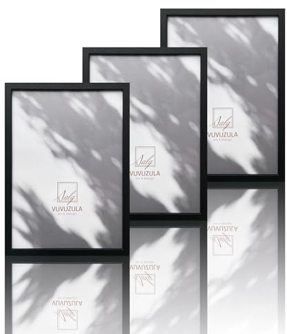VUVUZULA Bilderrahmen A4 Schwarz Holz 3er Set 21x30cm Fotorahmen Holzrahmen MDF Rahmen DIN A4 für Urkunden