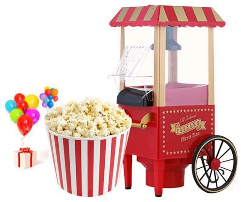 Popcorn Maker, Mini Electric Hot Air Popcorn Machine, Retro Cart Home Popcorn Maker, DIY Corn Cob Homemade Healthy Snacks, Simple Operation and Easy Cleaning