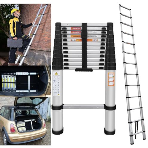 Scala allungabile in alluminio, 5 m, telescopica, portata massima: 150 kg/330 lbs, multiuso, per soffitta, 16,5 FT