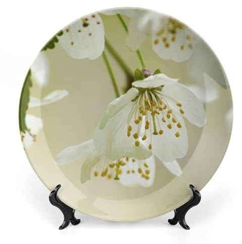 Cherry Blossom Flowers Spring Decorative Plate for Wall Home Wobble-Plate with Display Stand Table Decor Ornament Ceramic Dinner Plate Dessert Dish Holiday Home Decoration 8