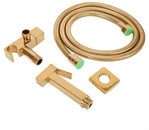 HpLive Rubinetto in ottone per lavabo, bidet a parete, doccetta igienica, doccetta per WC con acqua calda (oro)