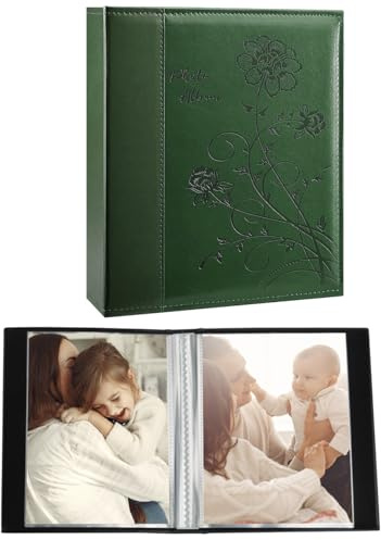 Miaikoe kleines Fotoalbum 10x15 2 Pakete, jede Packung enthält 52 vertikale Bilder, Slip in Top Loading Fotoalbum Buch für Kunstwerke oder Postkarten Lagerung (Dunkelgrün)