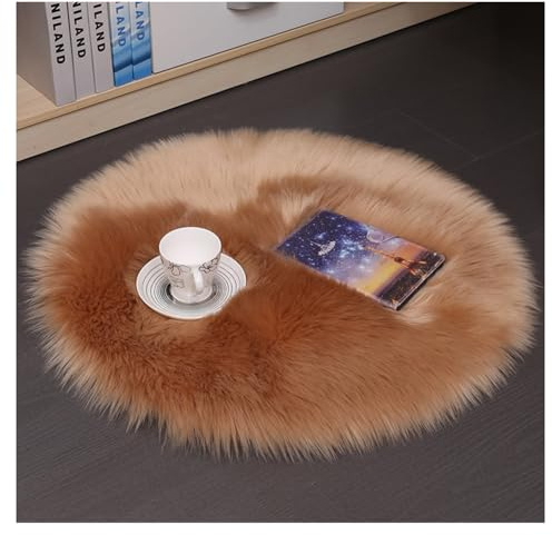 Hrlace Lammfell Schaffell Teppich Rund Kunstfell Teppich Waschbar Weich Fellteppich Flauschiger Longhair Stuhlauflage Nachahmung Wolle Bettvorleger Sofa Matte für Heimdekoration Khaki 40 * 40cm