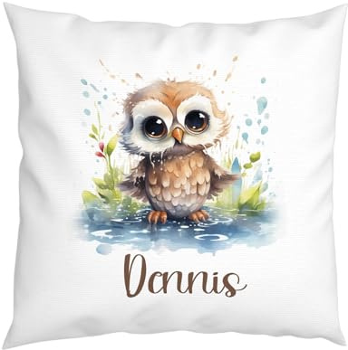 LIEBTASTISCH - Eule Kissen - Personalisiert mit Wunschnamen - Kinderkissen - Dekokissen - Tiere - Junge - Mädchen - Geschenk - 40cm x 40 cm Kissen mit Füllung. (Eule 2)